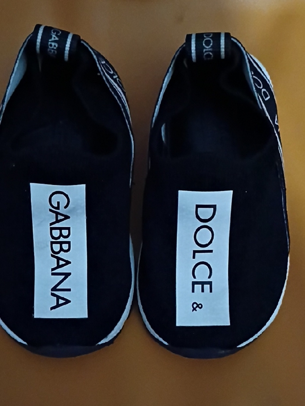 Dolce & Gabbana Bambino Black and White Logo Slip-Ons